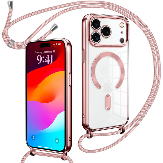 Etui do iPhone 17 Pro Max, Electro MagSafe, różowe + Smycz