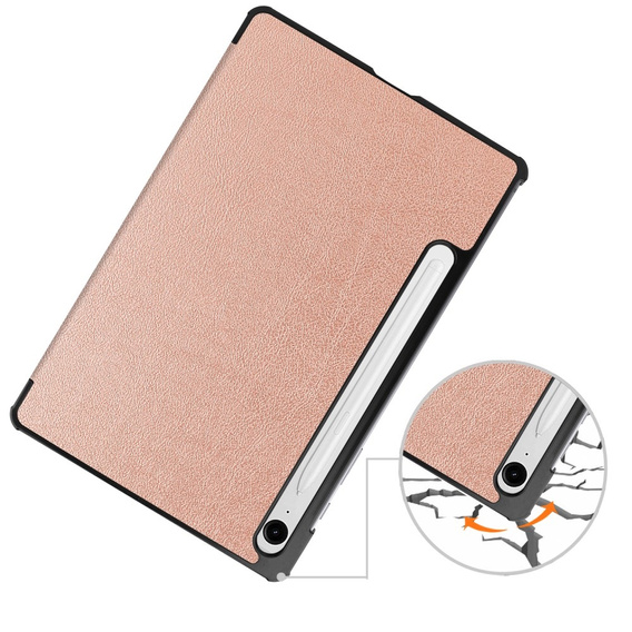 Etui do Samsung Galaxy Tab S10 Lite / S10 FE / S9 FE, Tri-fold, z miejscem na rysik, różowe rose gold