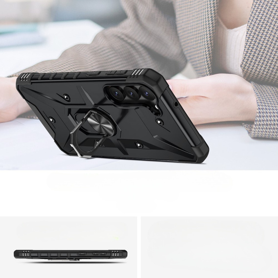 Etui pancerne do Samsung Galaxy S23, z ringiem, czarne