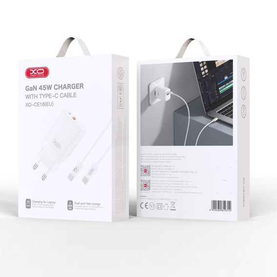 SZYBKA ŁADOWARKA USB USB-C USB-A PD 45W GAN + KABEL 1M do IPHONE 16 Pro/Plus/Max