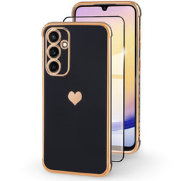 Etui do Samsung Galaxy A25 5G, Electro heart, czarne + Szkło Full Glue Ceramic