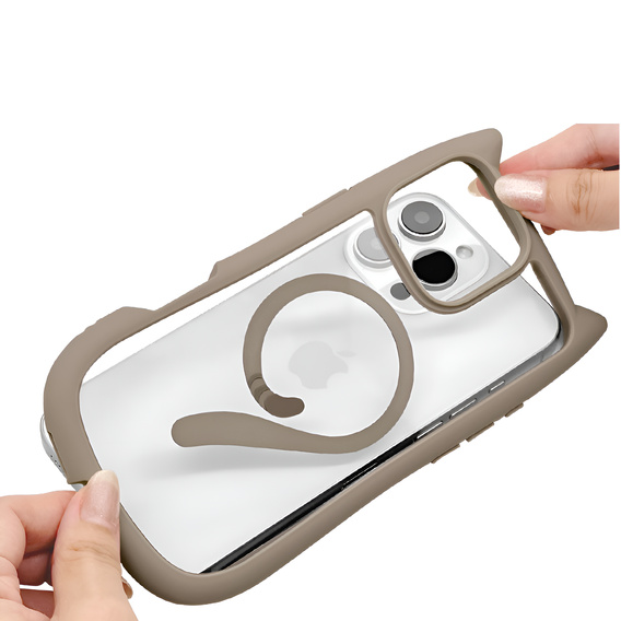 Etui do iPhone 16 Pro Max, do MagSafe, Cute Cat, szare + Szkło na ekran