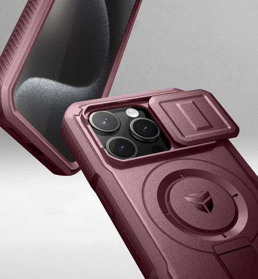 Etui Dexnor do iPhone 15 Pro – magnetyczne, z przesuwaną osłoną aparatu - czerwone
