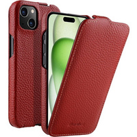 Etui MELKCO z klapką do iPhone 15, skórzane, flip, czerwone