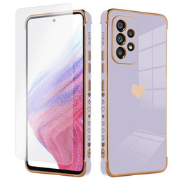 Zestaw Etui do Samsung Galaxy A53 5G, Electro heart, Fioletowe + szkło