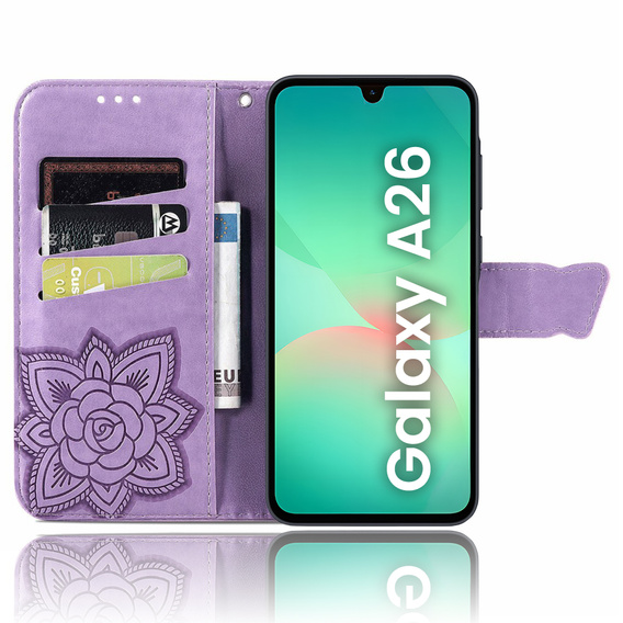 Etui z klapką do Samsung Galaxy A26 5G, Butterfly, fioletowe