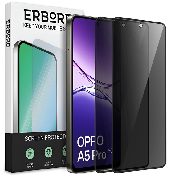 2x Szkło Prywatyzujące do Oppo A5 Pro 5G, ERBORD Anti-Spy Hartowane
