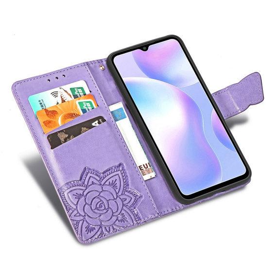 Etui z klapką do Xiaomi Redmi 9A, Butterfly, fioletowe