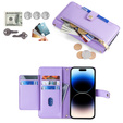 Etui z klapką do iPhone 14 Pro, Wallet Zipper Pocket, fioletowe