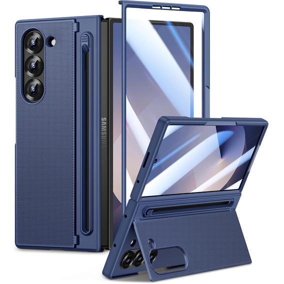 Etui do Samsung Galaxy Z Fold6 5G ze szkłem, z miejscem na rysik – niebieskie
