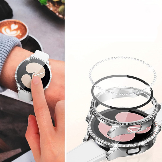 2w1 Etui + Szkło Hartowane do Samsung Galaxy Watch 6 40mm, Srebrne