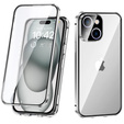 Etui do iPhone 15, Magnetic Dual Glass, srebrne