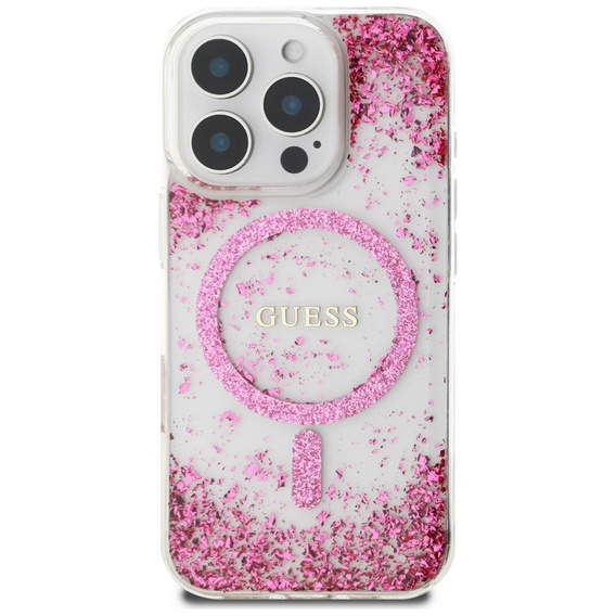 Etui GUESS do iPhone 16 Pro Max, Resin Bottom Glitter MagSafe, różowa