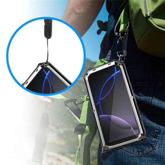 Etui pancerne do iPhone 17 Pro, R-JUST, z podstawką, srebrne