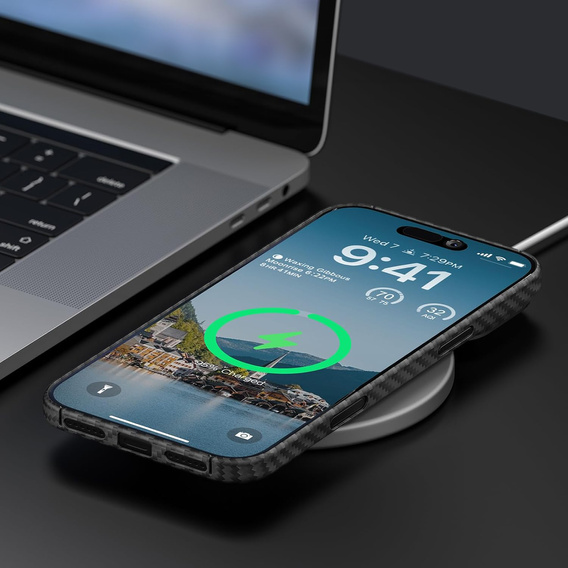 Etui do iPhone 17 Pro, ERBORD Full Kevlar, do MagSafe, czarne
