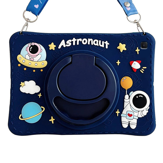 Etui silikonowe dla dzieci do Samsung Galaxy Tab S6 Lite 10.4" 2020/2022/2024, z paskiem, Pancerne, Astronauta, Granatowe