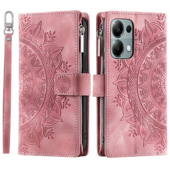 Etui z klapką do Xiaomi Redmi Note 13 Pro 4G / Xiaomi Redmi Note 14S / Xiaomi Poco M6 Pro 4G, Mandala, różowe rose gold