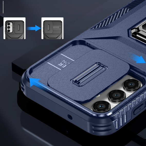 Etui do Samsung Galaxy A15, pancerne Slide Ring, niebieskie + szkło 9H