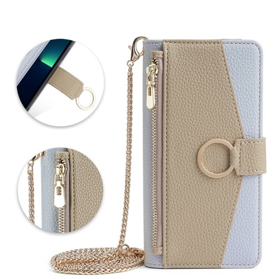 Etui z klapką do Motorola Moto G84, Wallet Zipper Pocket, z lusterkiem, niebieskie