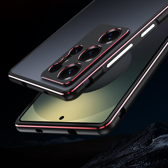 Etui bumper z metalową ramką do Samsung Galaxy S25 Ultra – czarno-czerwone