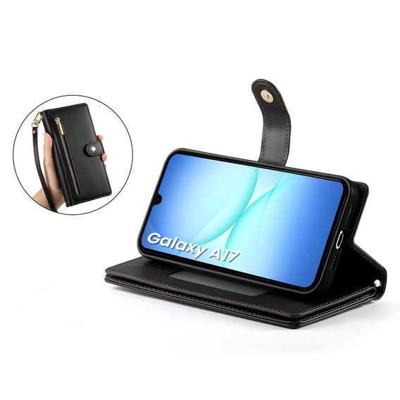 Etui z klapką do Samsung Galaxy A17 5G, Wallet Zipper Pocket, czarne