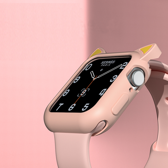 Etui Silikonowe do Apple Watch 7/8 41mm, Kocie Uszy, Różowe