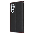 Etui z klapką do Samsung Galaxy S24 FE, Litchi Skin Grain, czarne