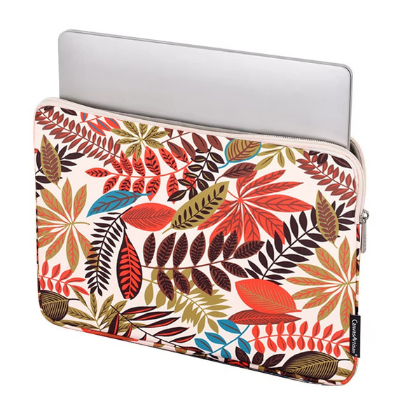 Etui na Laptopa 13" z Kolorowym Nadrukiem Liści - Pomarańczowe