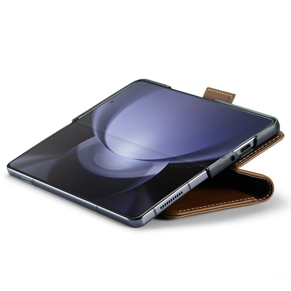 Etui z klapką CASEME do Samsung Galaxy Z Fold6 5G, Litchi Wallet, brązowe