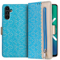 Etui z klapką do Samsung Galaxy A04S / A13 5G, Wallet Pocket Zipper Lace, niebieskie