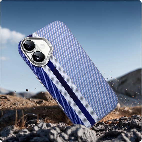 Etui do iPhone 16, Carbon Fiber MagSafe, niebieskie