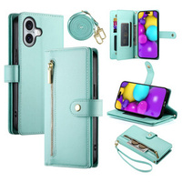 Etui z klapką do iPhone 16 Plus, Wallet Zipper Pocket, zielone