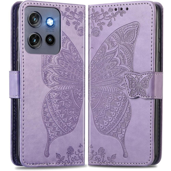 Etui z klapką do Motorola Edge 50 Neo, Butterfly, fioletowe