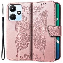 Etui z klapką do Infinix Hot 30i, Butterfly, różowe rose gold