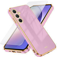 Zestaw Etui do Samsung Galaxy A54 5G, silikonowe Glamour z ochroną aparatu, Fioletowe + szkło