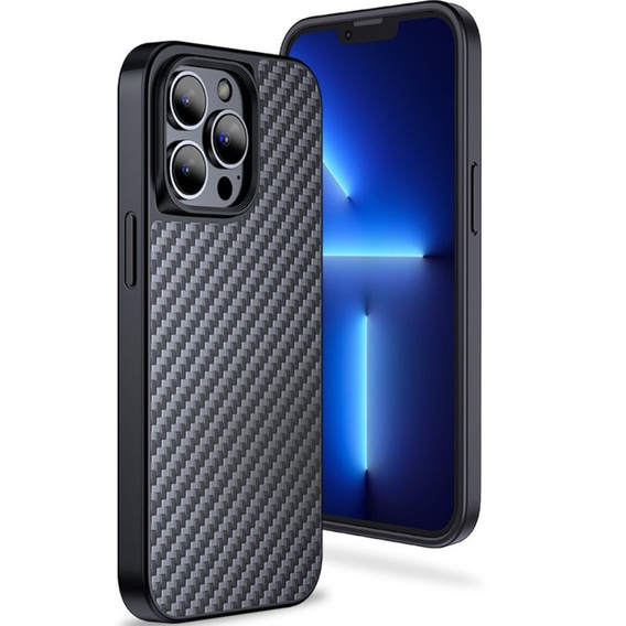 Etui Kevlar MAGSAFE do iPhone 13 Pro, obudowa plecki z TPU + Włókno węglowe, czarne