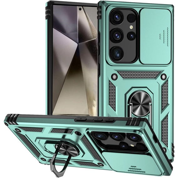 Etui pancerne do Samsung Galaxy S24 Ultra, CamShield Slide, zielone