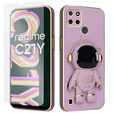 Zestaw Etui Electro do Realme C21Y/C25Y, Astronauta, Fioletowe + szkło
