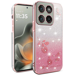 Etui do Motorola Edge 70, Glitter Flower, różowe