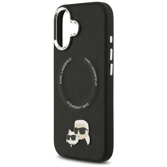 Etui Karl Lagerfeld do iPhone 17, Karl & Choupette Heads Pins & Logo, do MagSafe, czarne