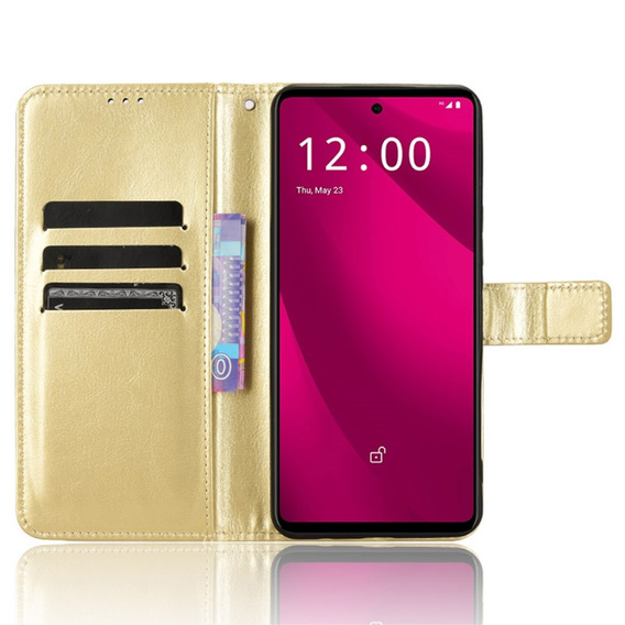 Etui z klapką do T Phone 2 Pro 5G, Crazy Horse Wallet, złote