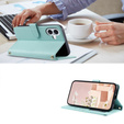 Etui z klapką do iPhone 16, Rhombus Crossbody Leather, zielone