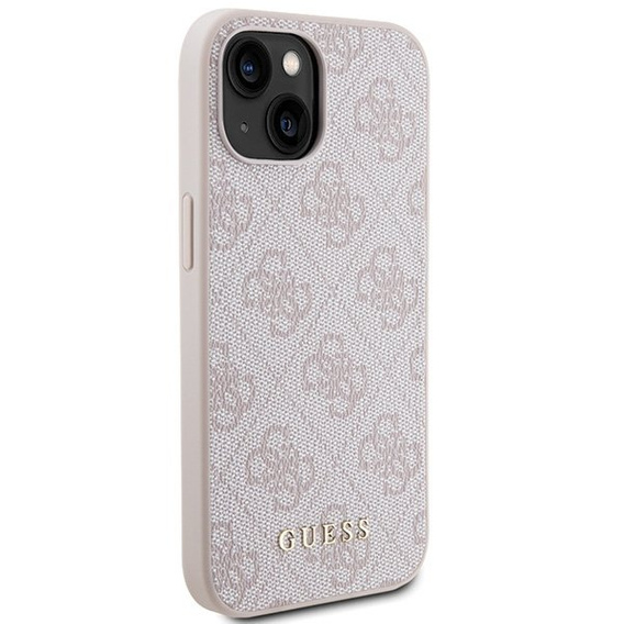 Etui GUESS do iPhone 15, 4G Metal Gold Logo, różowe