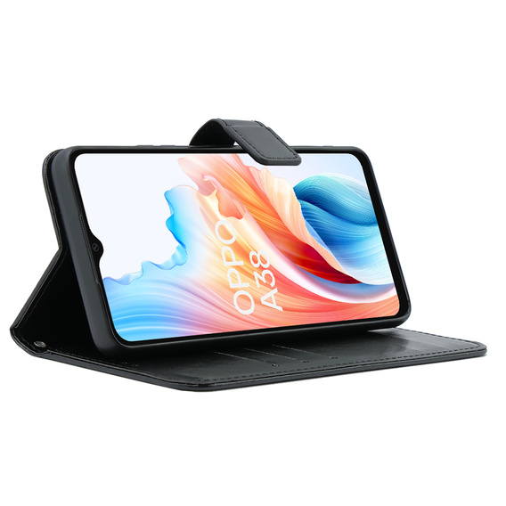 Etui z klapką do Oppo A38 4G / Oppo A18 4G, Crazy Horse Wallet, czarne