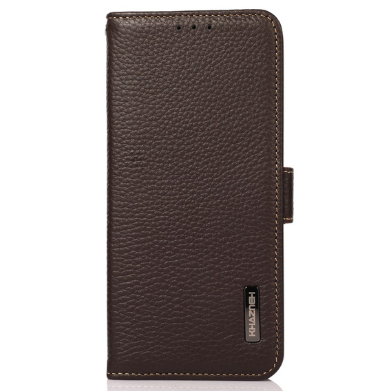 Skórzane Etui KHAZNEH RFID do Motorola Moto G04 / G24 / G24 Power, Litchi Texture, brązowe