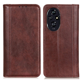 Etui portfelowe ze skóry Split Leather do Honor 200 Pro 5G – brązowe, z podstawką i kieszonkami