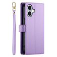Etui z klapką do iPhone 16 Plus, Wallet Zipper Pocket, fioletowe