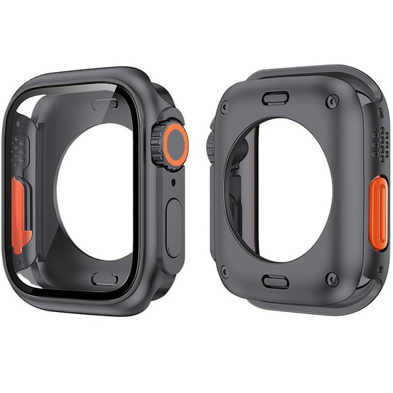 2w1 Pełne Etui + Szkło Hartowane do Apple Watch 4/5/6/SE 40MM, Czarne/Pomarańczowe