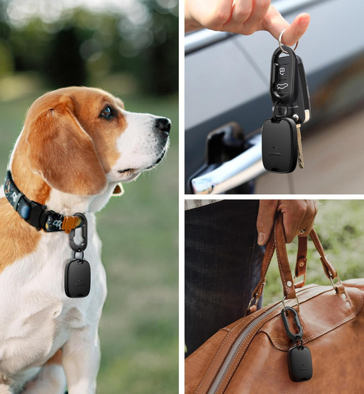 Etui ochronne SURITCH z karabińczykiem do Apple AirTag 2 / 1 – czarne