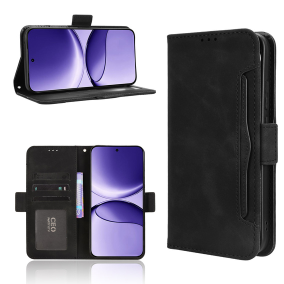 Czarne etui do Xiaomi Poco F7 z kieszonkami i wsuwką na karty